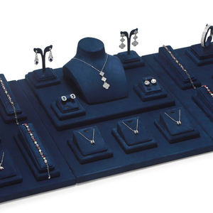 Exhibidores de Joyería de Terciopelo Azul y Madera, Embalaje y Exhibición de Joyería - Product Image 4
