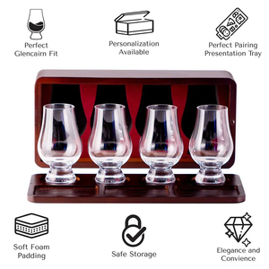 Boîte à verres en bois <span class=keywords><strong>Glencairn</strong></span> personnalisée avec plateau de service et couvercle gravé, coffret de dégustation de whisky, boîte cadeau en bois monogrammée pour homme - Product Image 4