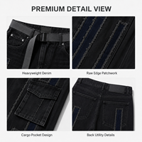 Fabricant de jeans en denim sur mesure, jeans pour hommes de style streetwear, 16 oz, poids lourd, vintage, noir uni, pantalon large à patchwork, pantalon baggy