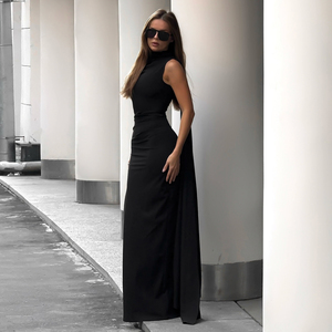 Crew <b>Neck</b> Stretch Knit Eco-Friendly Breathable Plain Dyed Natural Waist Bodycon Floor-Length Elegant Solid Color Customizable - Product Image 3