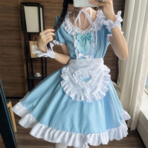 Lolita Maid Dress Sky Blue Polyester Cosplay Costume Anime Role Play Outfit Women's Adult Size - Product Image 1