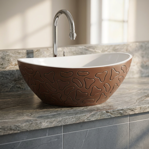 Lavabo de table de forme ronde grise lavabo décoratif en marbre texturé lavabo hôtel salle de bain comptoir évier en porcelaine - Product Image 5
