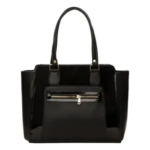 Bolsa de compras grande de yute negro Fana Itzira con bolsillo con cremallera para mujer - Product Image 3