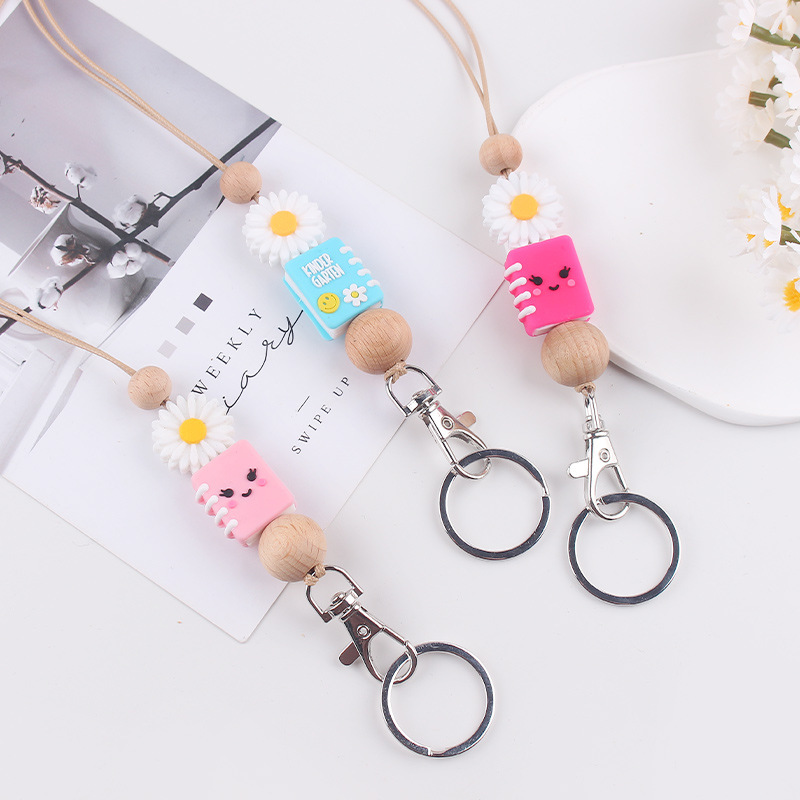New Style Colorful Tie Silicone Beaded Beaded Hearts Custom Letter Lanyard