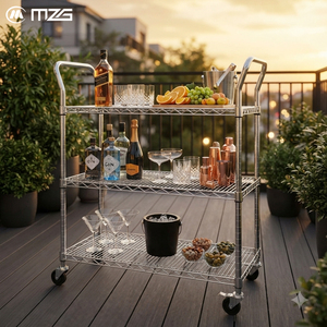 Chariot utilitaire en fil chromé à 3 niveaux MZG Commercial pour hôtel, restaurant, service alimentaire, chariot de service avec roues - Product Image 1