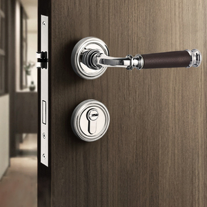 Bộ khóa cửa tay nắm cửa bằng đồng thau nguyên khối kiểu Ý, nội thất bằng da, khóa cửa gỗ, thương hiệu Koppalive - Product Image 3