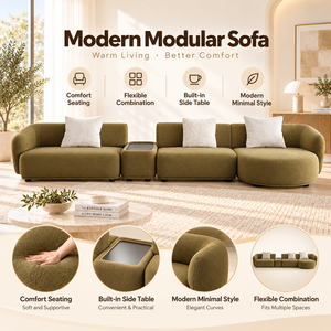 Sofá de 3 Plazas Recto Color Verde Oliva de VB Wholesale con Mesa Auxiliar Integrada, Brazos Curvos y Asientos Anchos para Salas de Estar Modernas - Product Image 3