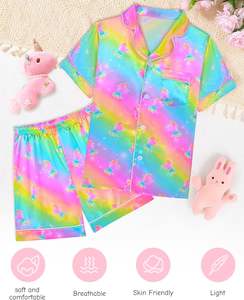 Girls' Pajamas Home Wear rainbow <strong>unicorn</strong> Print Soft Girls Nightgown Button-Down Short Sleeve Kids Pajamas Sleep Customized - Product Image 3