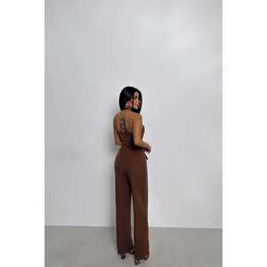 Conjunto de Traje de Pantalón Marrón para Mujer con Detalle de Bolsillo - Product Image 4