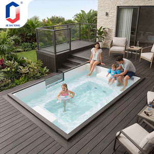 สระว่ายน้ำทรงสี่เหลี่ยมผืนผ้าเหนือพื้นดิน ทำจากไฟเบอร์กลาสหนา สำหรับเด็กและผู้ใหญ่ ทนทานต่อรังสียูวี เหมาะสำหรับใช้งานกลางแจ้งในครอบครัว - Product Image 1