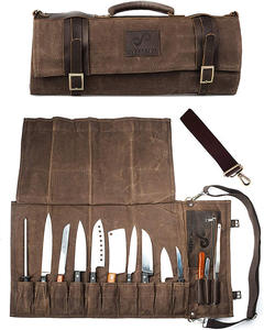 Water-Resistant Canvas Waxed Western Restaurant Chef Handheld Knife <b>Storage</b> <b>Bag</b> <b>Zipper</b> New Roll Knife <b>Bag</b> for Kitchen Use - Product Image 1
