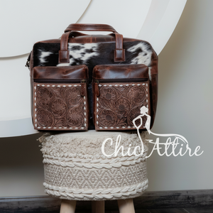 Bolso de cuero genuino Bolso de maletín de cuero occidental Bolso cruzado de cuero mecanizado a mano Bolsa de ordenador portátil de piel de vaca oculta - Product Image 1