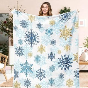 Gold Blue Minimalist Snowflake Flannel Blanket Throw Blanket Nap Blanket Lightweight Breathable for Home Office Nap Custom Print - Product Image 4