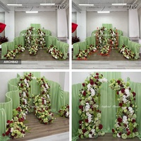 Gapura Bunga Artifisial Burgundy Sage Green White untuk Pernikahan, Pilar Bunga Hydrangea Artifisial untuk Latar Belakang Photo Booth Acara