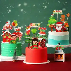 10set New arrival merry Christmas set Santa DIY Material Pack paper Cake Decoration for christmas party cake topper