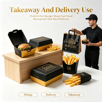 Ensemble d'emballages pour hamburgers à emporter avec logo personnalisé, boîtes à hamburgers en papier résistant à l'huile, contenants pour frites, sacs à provisions en kraft pour aliments