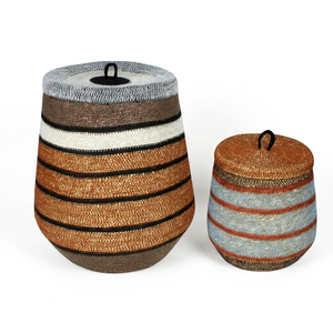 Striped <b>Plant</b> Fiber Eco-Friendly Storage <b>Baskets</b> Set with Handles Bowl Shape Rustic Multi-Purpose Home Decor - Product Image 1