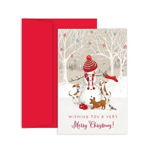 컬렉션 봉투와 박스형 크리스마스 카드 행복한 눈사람 즐거운 크리스마스와 멋진 행복한 새해 맞춤 휴일 선물