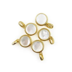 Newest Round Shape Mother of Pearl White Shell Pendants for Necklaces 18K Gold Electroplated Women Jewelry Charm DIY Findings