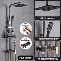 Système de douche de luxe noir et or, ensemble de douche de salle de bain moderne avec boutons piano, pommeau de douche pluie de 10 pouces et douchette bidet
