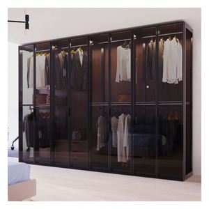 Armoire moderne en bois massif avec panneaux de verre encadrés d'aluminium noir et décoration de barre lumineuse - Product Image 3