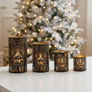 Porte-bougies votives de Noël en métal faits à la main, découpés au laser, motif village et antilope, plusieurs tailles - Product Image 1