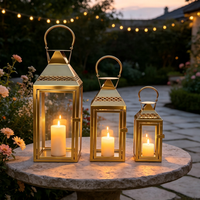 Lanterne en verre en acier inoxydable, porte-bougie décoratif, compatible avec les lumières LED pour mariage, patio, décoration de la maison