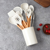 Ensemble de 12 ustensiles de cuisine en silicone résistant à la chaleur, sans BPA, avec manches en bois, spatule, couleur et logo personnalisés