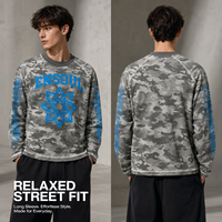 T-shirts pour hommes de mode streetwear, coupe et couture personnalisées, gris camouflage, manches raglan, grammage lourd, coupe oversize, impression sérigraphique