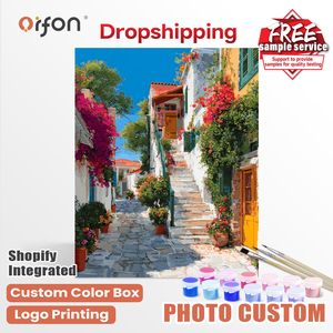 Kit <span class=keywords><strong>de</strong></span> <span class=keywords><strong>Pintura</strong></span> por Números ORFON - Calle <span class=keywords><strong>de</strong></span> Buganvillas Coloridas en <span class=keywords><strong>Grecia</strong></span>, <span class=keywords><strong>Pintura</strong></span> Digital, Decoración Mediterránea para el Hogar, Materiales para Manualidades - Product Image 1