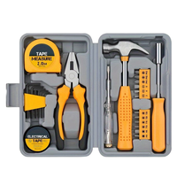 Estuche rígido compacto pequeño amarillo de 24 piezas Kit de herramientas manuales básicas para reparación del hogar Acero al carbono. Alicates de Llaves hexagonales para manitas domésticas