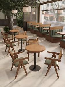 Banquette murale avec dossier en rotin tressé, table à manger rectangulaire en bois massif, chaises à pieds en X pour café, bistro lumineux - Product Image 5