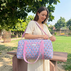 100% Pure Cotton Quilted Vintage Women's Duffle <b>Bag</b> Travel <b>Beach</b> Summer Winter Floral Printed Durable Lightweight Portable - Product Image 1