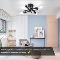 Plafonnier Spoutnik Moderne Semi-encastré Noir Mat 4 Lumières E26 Prise pour Chambre Cuisine Salon Salle à Manger