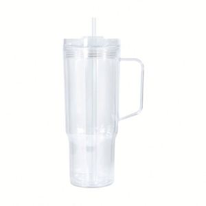 Nouveau style – Gobelet réutilisable transparent de 40 oz en plastique, type boule à neige, avec bouchon, poignée et couvercle, pour paillettes DIY, effet verre transparent - Product Image 3
