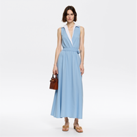 Nouvelle robe maxi décontractée sans manches en forme de A pour l'été 2026, robe bleu ciel clair pour femmes