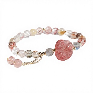 Wholesale Women's Trendy Pink Zircon <b>Crystal</b> Beaded Lucky Cat Claw Tassel <b>Bracelet</b> Jewelry - Product Image 2