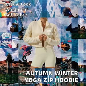 <b>Women's</b> Autumn Winter Knitted Yoga <b>Jacket</b> Casual Zipper Hoodie with Windproof Collar <b>for</b> Outdoor Sports Fitness Logo on Front - Product Image 3