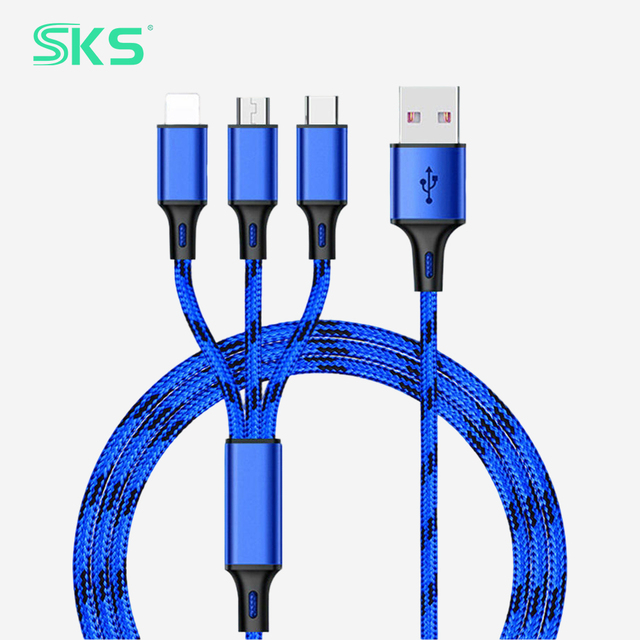 2.8A Fast Charging 3 in 1 USB Cable Nylon Braided Design for Multi-Device Compatibility Including IOS Computer Barcode Scanner