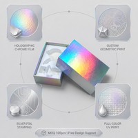 Boîte cadeau télescope holographique personnalisée, arc-en-ciel irisé chromé, deux pièces, déballage, ligne art technologique blanche, emballage électronique