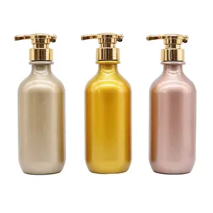 Boston — bouteille d'emballage rond de 500/800ml, en plastique PET, pour shampoing, gel douche, avec pompe à pression dorée, produits en stock