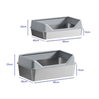 Bac à Litière en Acier Inoxydable pour Chat Grand Plateau Ouvert en Métal avec Poignées pour Chaton Lapin Toilette Chat