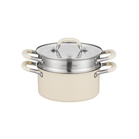 Casserole en acier inoxydable à trois couches avec revêtement céramique, pot à lait, pot à soupe, poêle à frire avec couvercle en verre en acier inoxydable