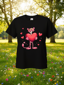 Camiseta de Mujer Pink Panther, Manga Corta, Cuello Redondo, Diseño de Corazón Estampado, 100% Algodón, Ropa Casual de Verano, Corte Regular - Product Image 2