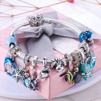   Bracelet à breloques DIY en argent sterling 925 avec fermoir papillon, motif planète Terre, cœur, œil porte-bonheur et chaîne serpent avec zircon