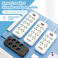 Multiprise industrielle et domestique de qualité européenne avec protection contre les surtensions, câble de 2m/3m/5m, 4 ports USB, 1 port USB Type-C, IP22