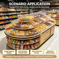 Meuble de présentation Snack Island, comptoir multi-niveaux en bois grainé pour supermarché, fruits secs, noix et bonbons, étagère alimentaire en bois