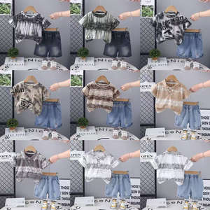 ชุดเสื้อผ้าแขนสั้น<span class=keywords><strong>เด็ก</strong></span>ผู้ชายและ2026แบบใหม่มีกระเป๋าซิปสำหรับฤดูใบไม้ร่วงชุดกีฬาผ้ายีนส์ใหม่ฤดูร้อน - Product Image 2