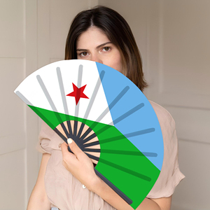 Abanicos Plegables de Bambú con la Bandera de Djibouti al por Mayor, Abanico de Mano para Carnaval, Boda, Festival, Fiesta, Agencia de Viajes - Product Image 5