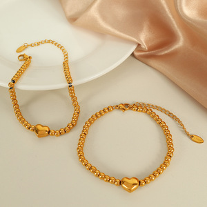 Heart Shape Gold Plated <b>Bead</b> <b>Bracelet</b> Unisex Jewelry Gift Fashion <b>Bracelet</b> - Product Image 3